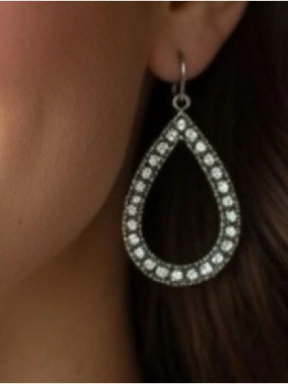 Silver Teardrop Crystal Pave Style Marcasite Drop Earrings 1.5